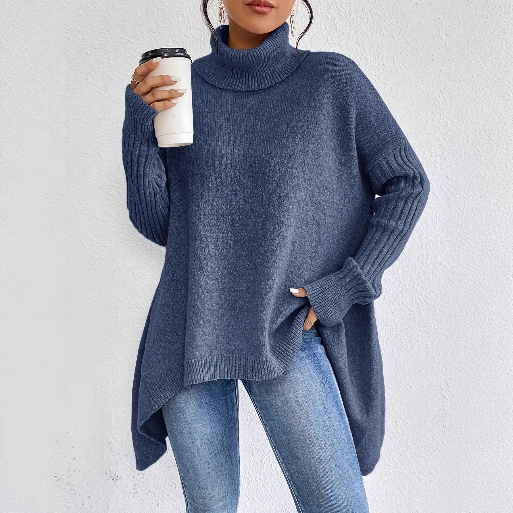 Damen Oversized Winterpullover Hochkragen Gemütlich - Eveloria