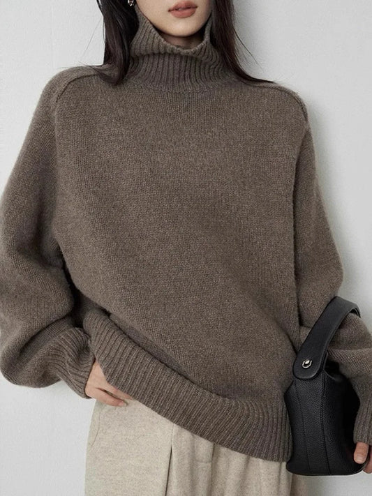 Eveloria Damen Oversized Sweatshirt Wollmischung Rippbesatz Beige - Eveloria