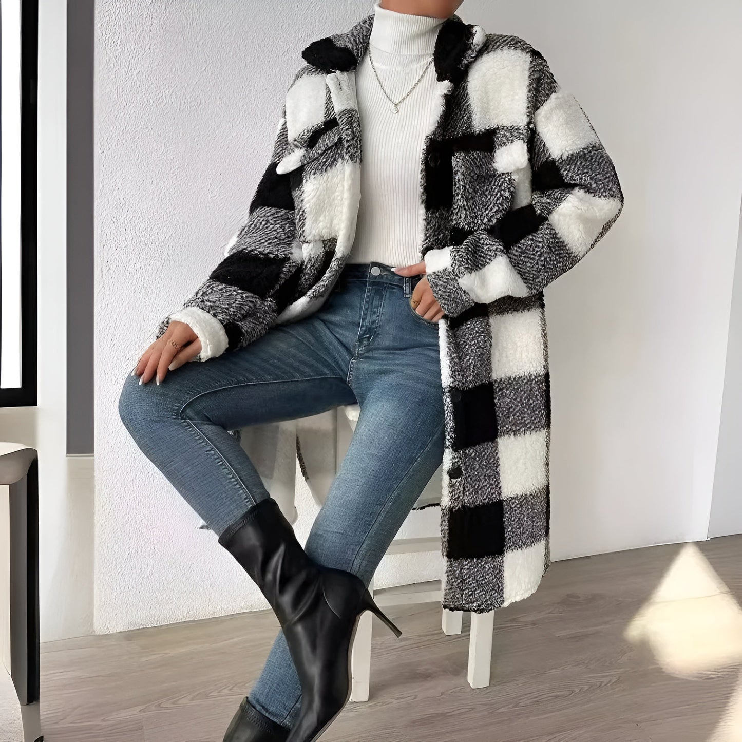 Eveloria Damen Karierter Mantel