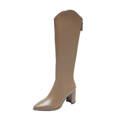 Damen Knee High Stiefel mit Reißverschluss Blockabsatz