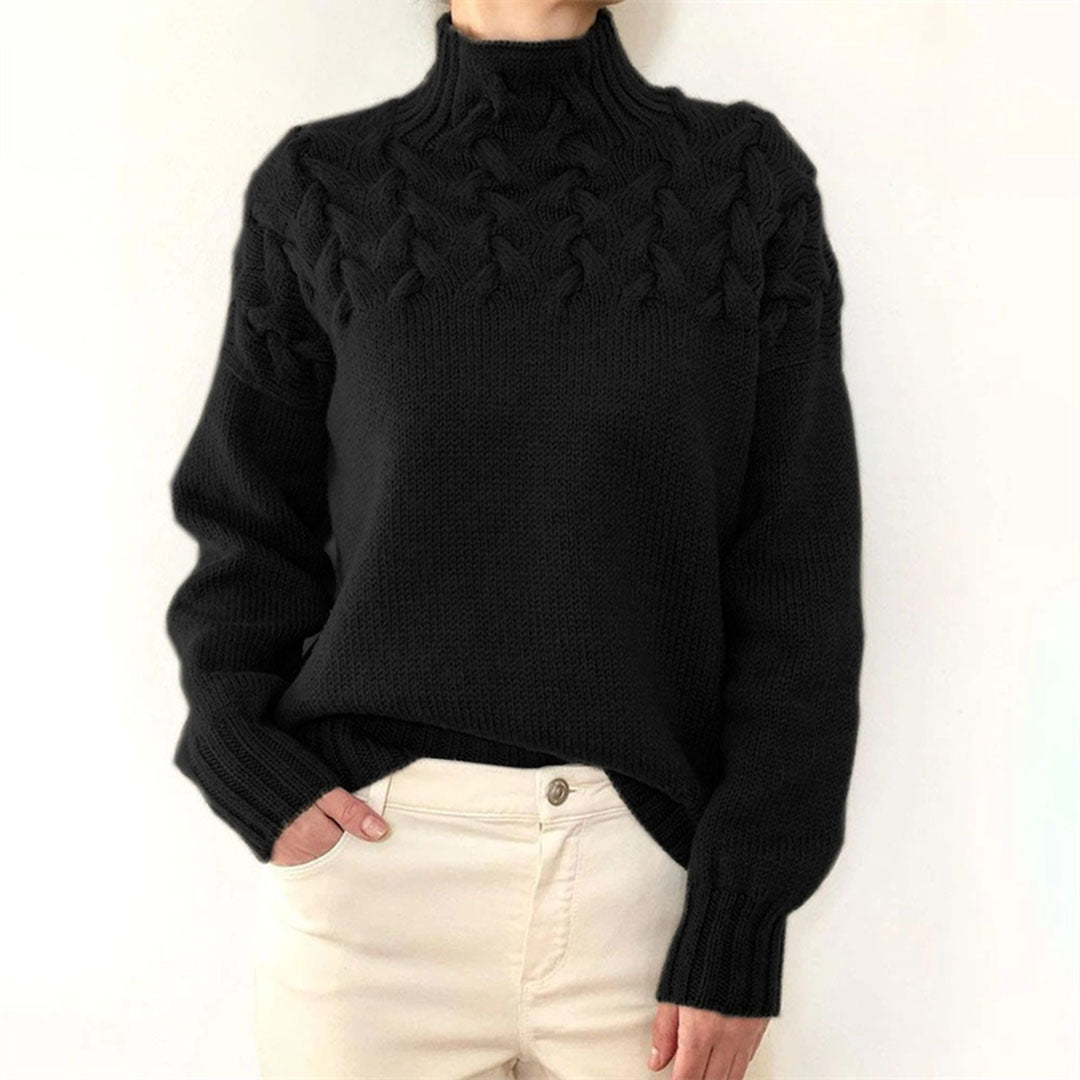 Eveloria Damen Rollkragenpullover Zopfmuster
