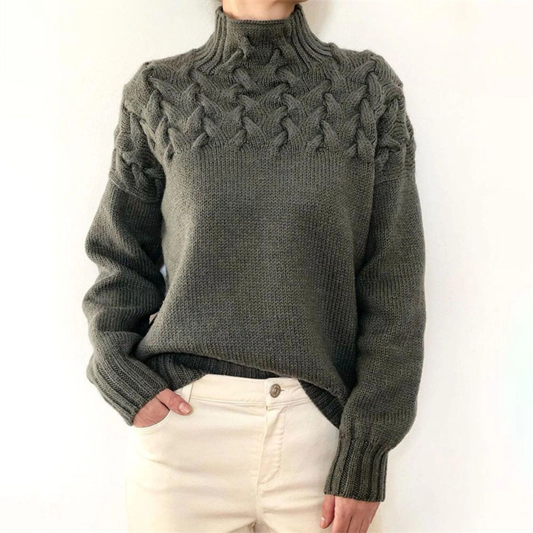 Eveloria Damen Rollkragenpullover Zopfmuster