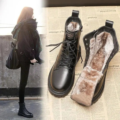 Damen Schnürstiefeletten Leder Warmfutter Rutschfest
