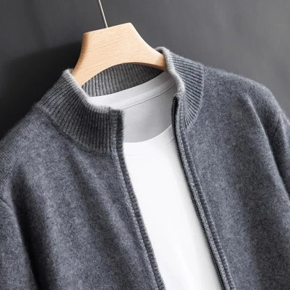 Herren Strickjacke Reißverschluss Stehkragen