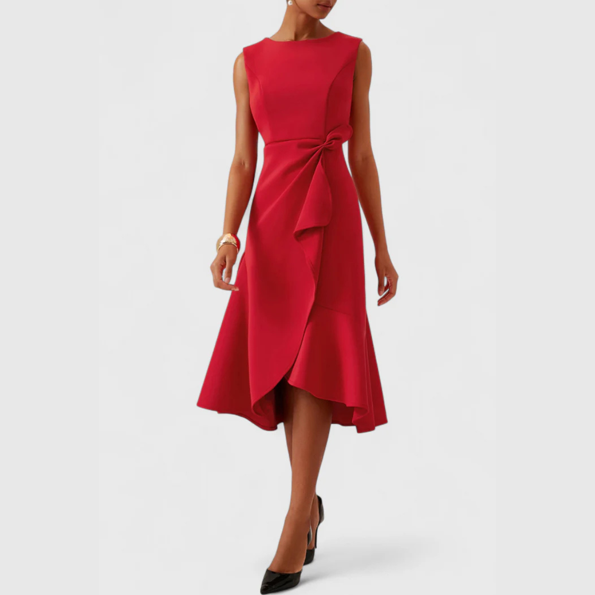 Damen Midikleid Asymmetrisch Drapiert