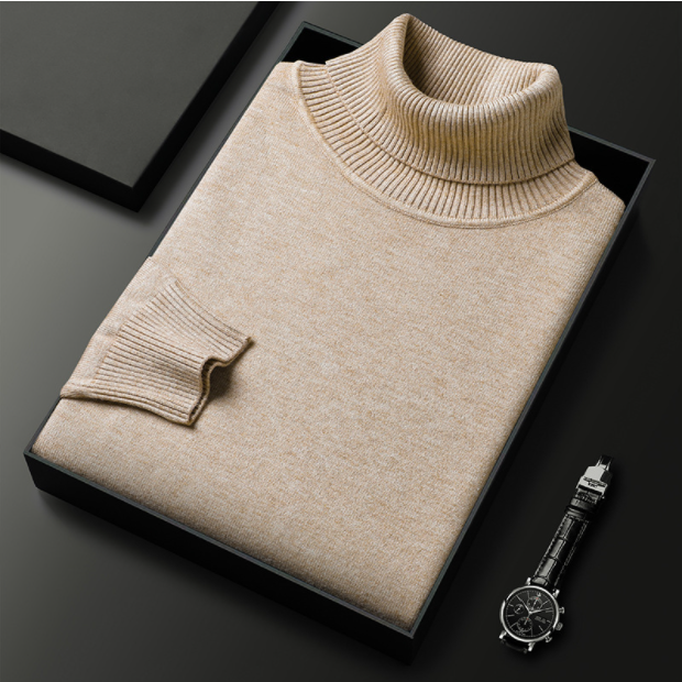Herren Rollkragenpullover Lässig Baumwolle Beige