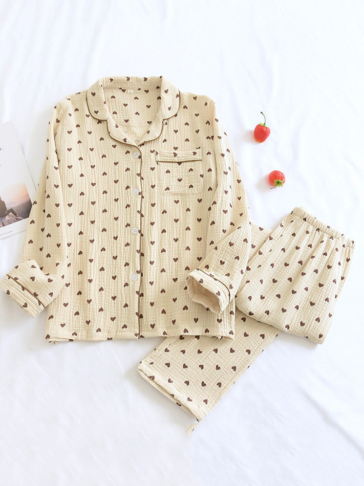 Damen Pyjama-Set mit Knöpfen Teddybär-Motiv