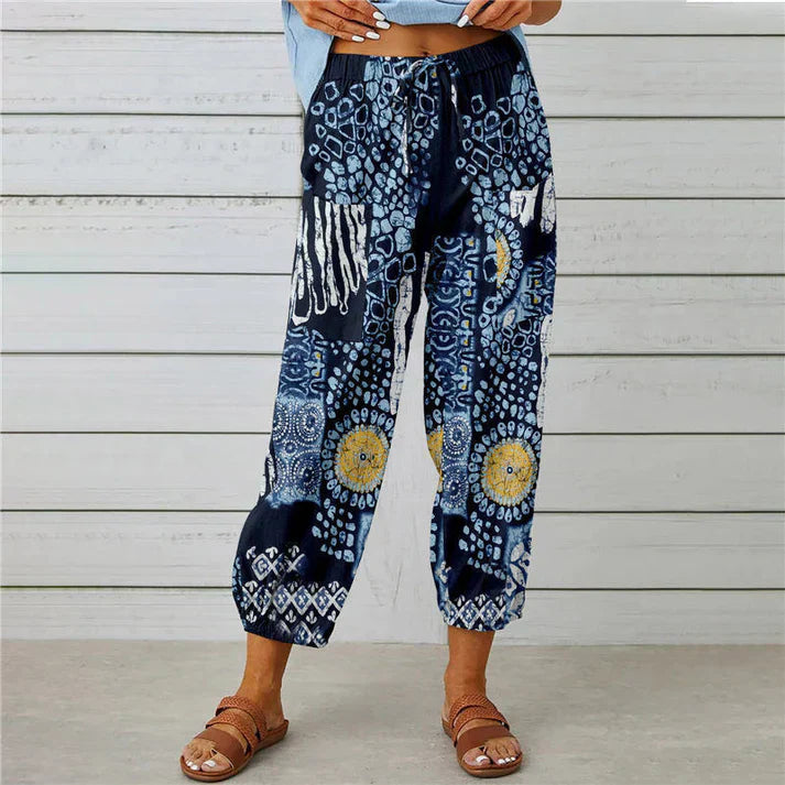 Lotte Damen Hose Blumenmuster Leicht Weiß