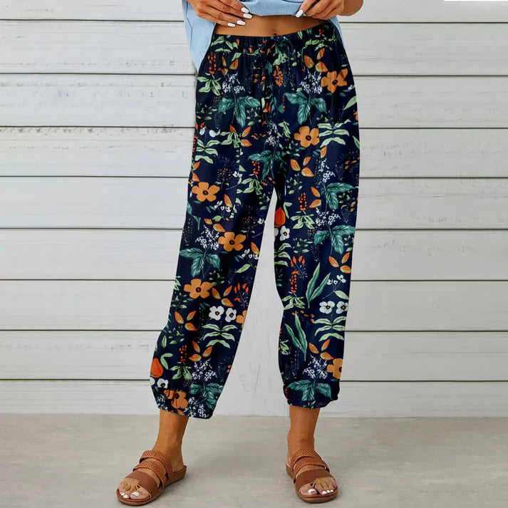 Lotte Damen Hose Blumenmuster Leicht Weiß