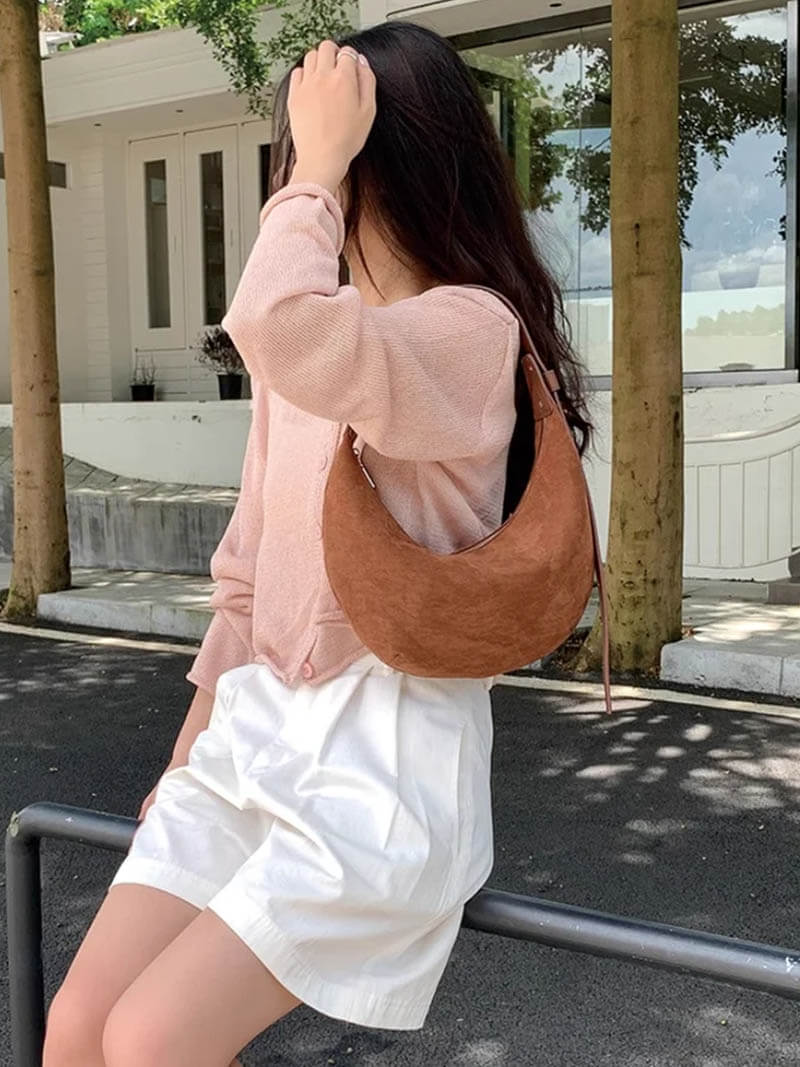 Lene Damen Halbmond-Tasche Wildleder