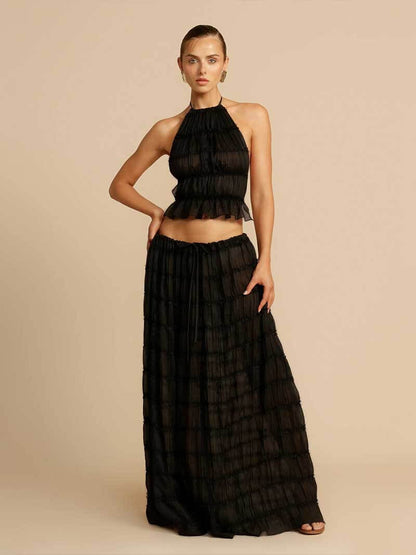 Damen Oberteil Langer Rock Set Stylisch mit Rückenausschnitt