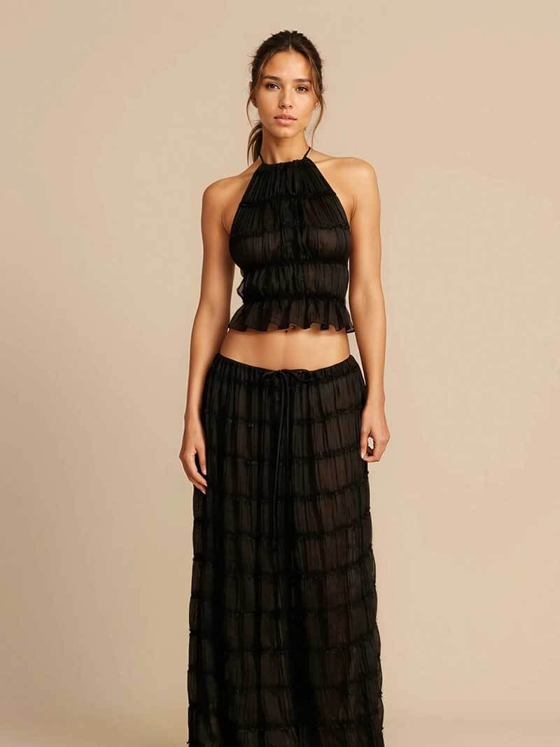 Damen Oberteil Langer Rock Set Stylisch mit Rückenausschnitt