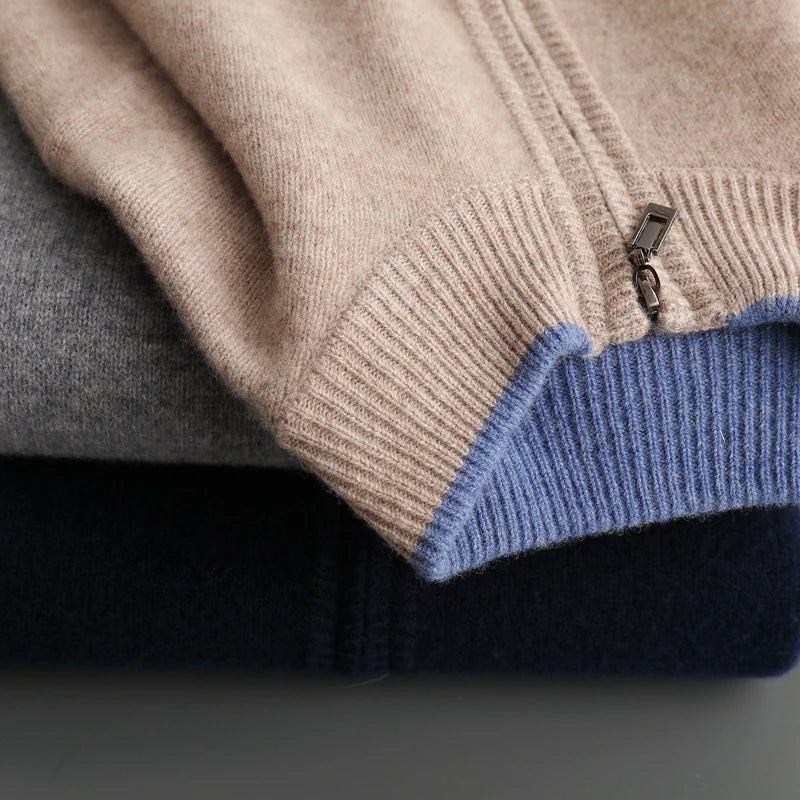 Herren Strickjacke Reißverschluss Stehkragen