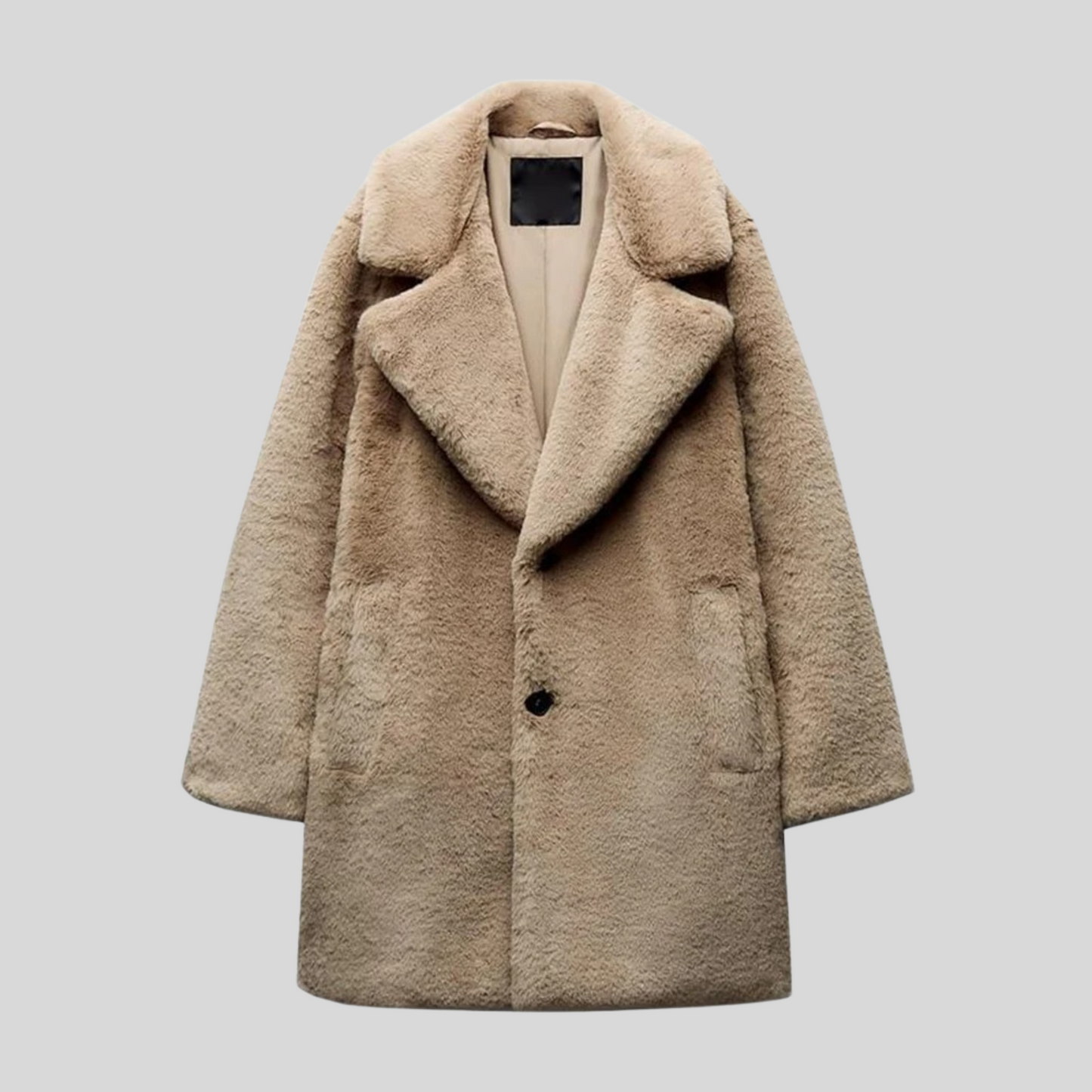 Damen Teddy-Mantel Großer Reverskragen Dick Warm Beige - Eveloria