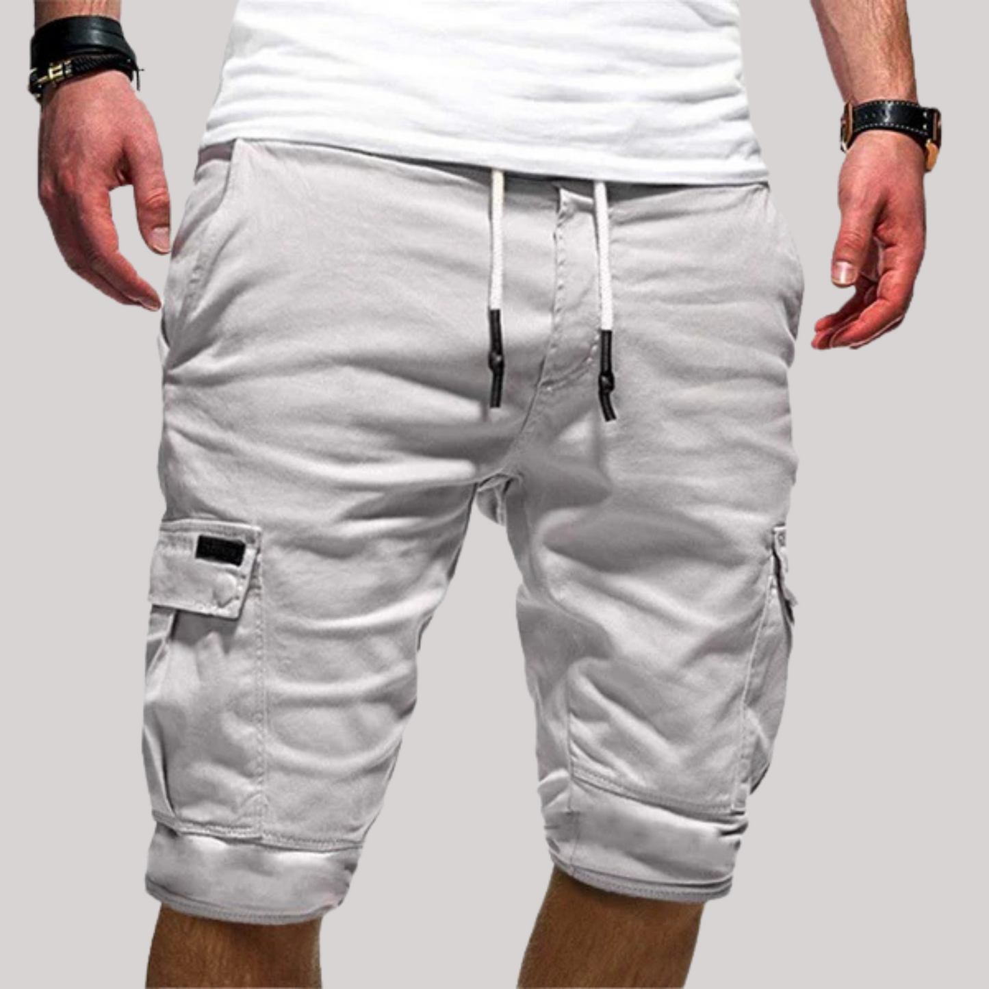 Herren Cargo Shorts Kordelzug Taschen Beige - Eveloria