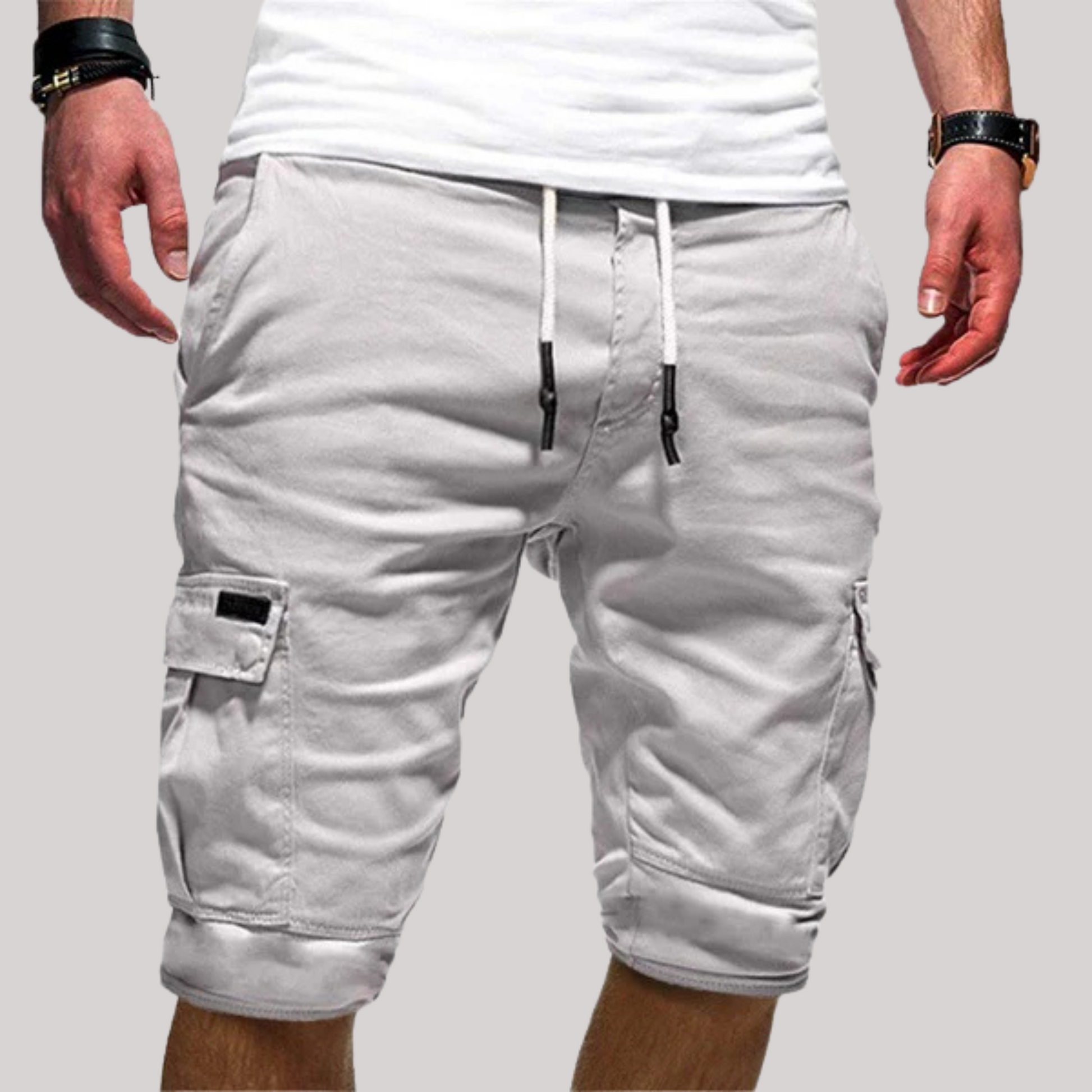 Herren Cargo Shorts Kordelzug Taschen Beige - Eveloria