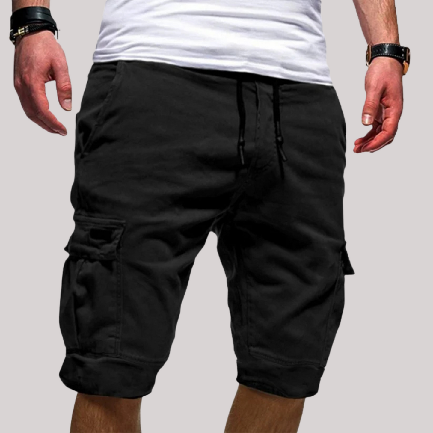 Herren Cargo Shorts Kordelzug Taschen Beige