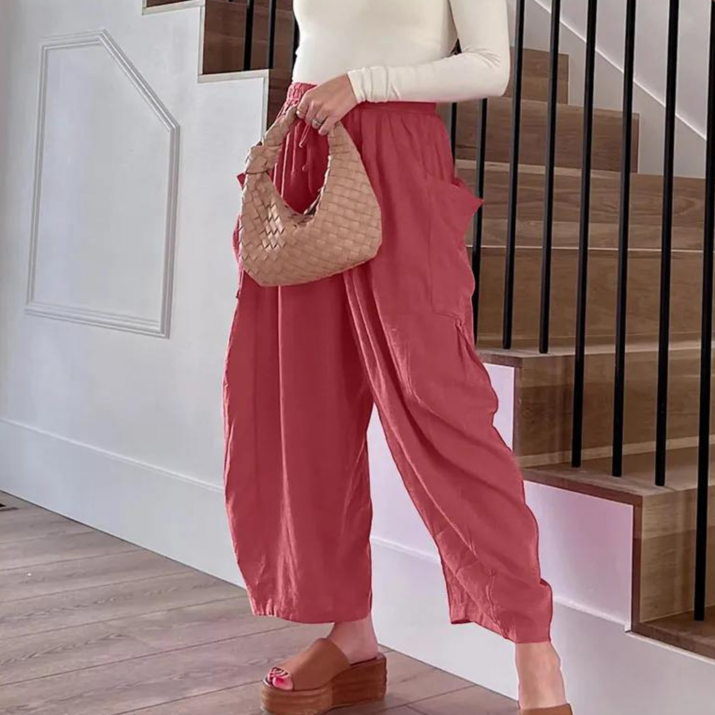 Eveloria Damenweite Baumwollhosen Elastischer Bund