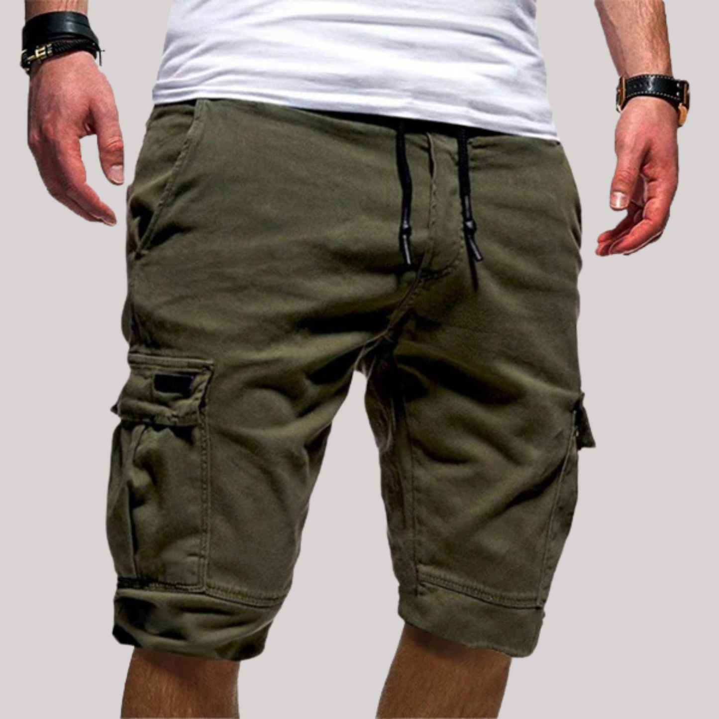 Herren Cargo Shorts Kordelzug Taschen Beige