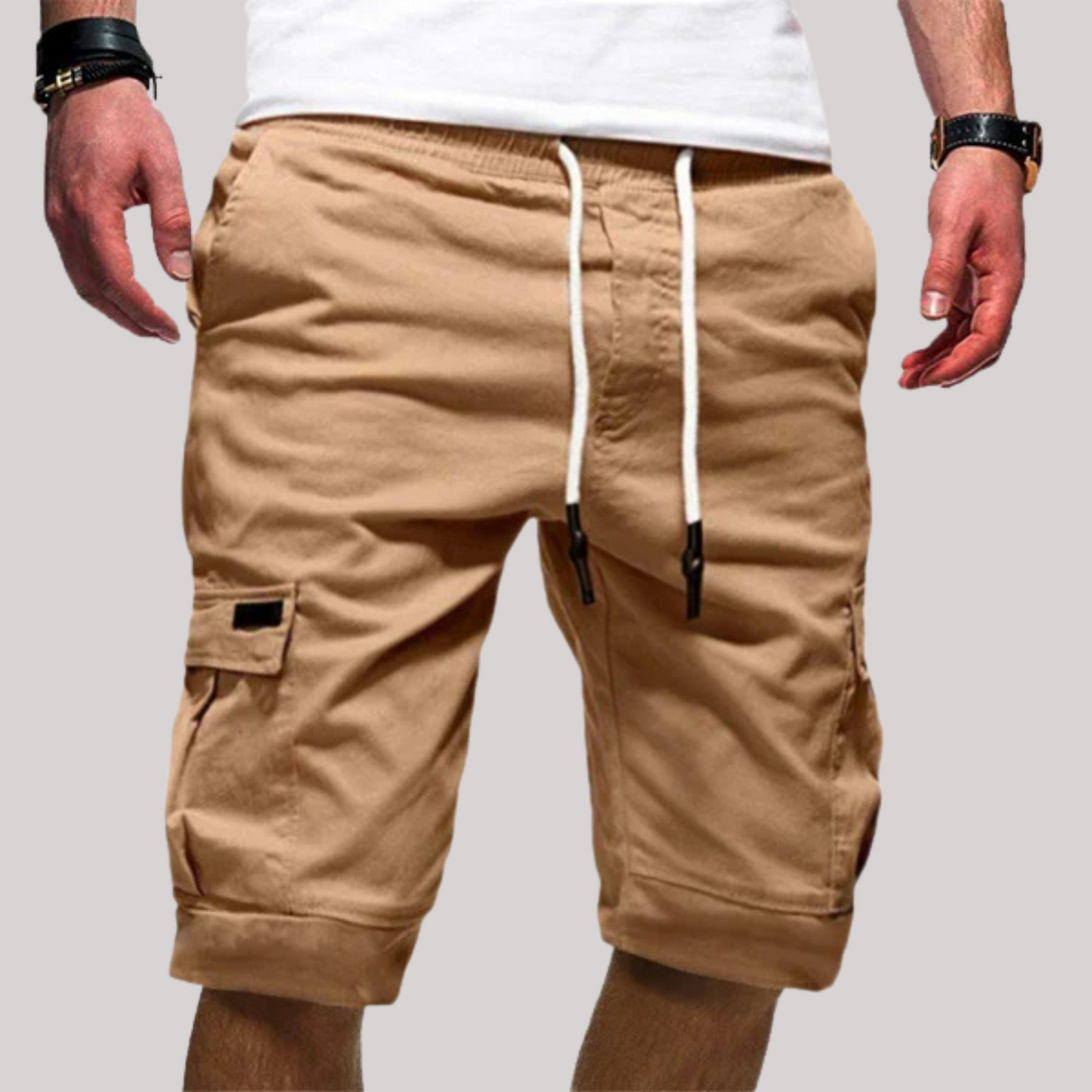 Herren Cargo Shorts Kordelzug Taschen Beige