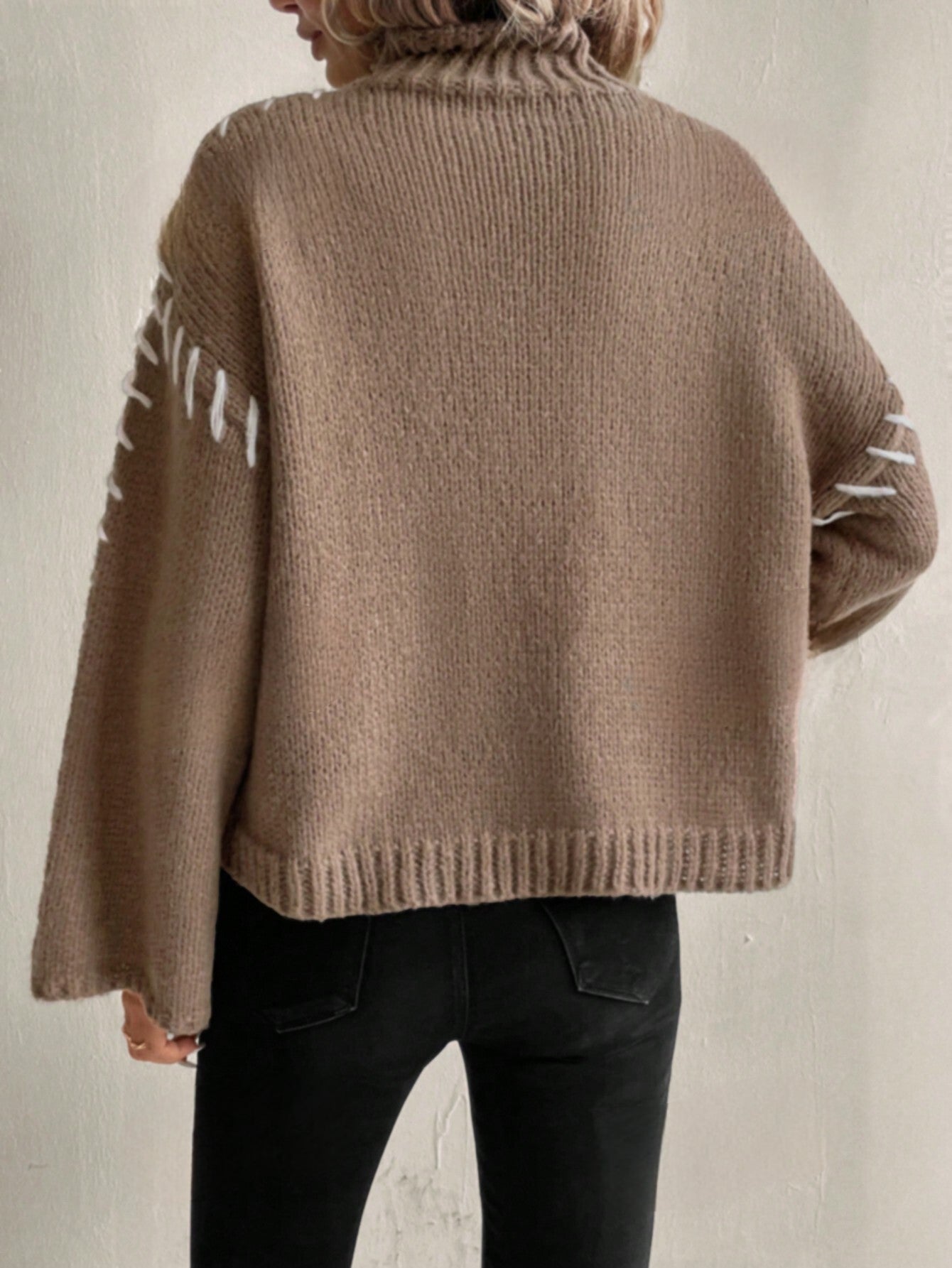 Eveloria Damen Strickpullover Patchwork Rollkragen Bunt - Eveloria