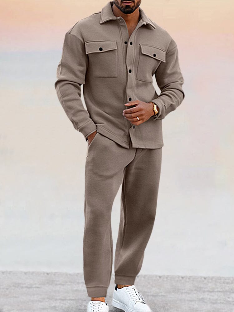 Herren Trainingsanzug Modern Hemdstyle Grau