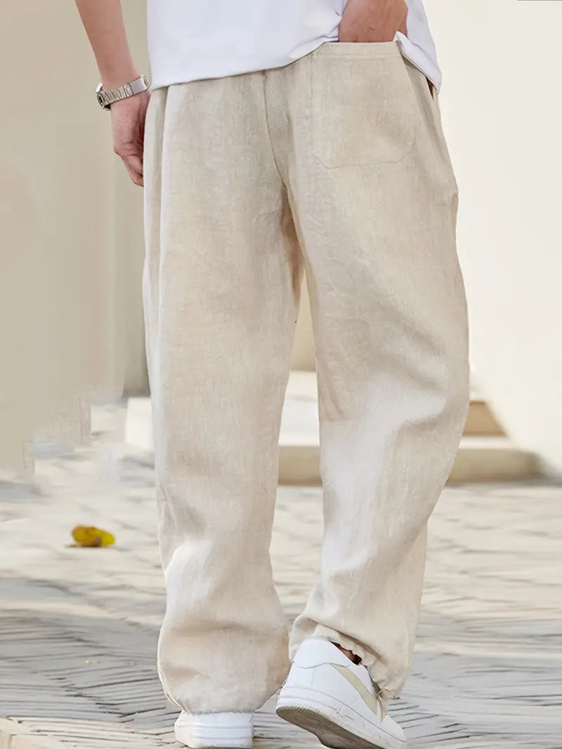 Herren Leinenhose Baggy Sommer Beige