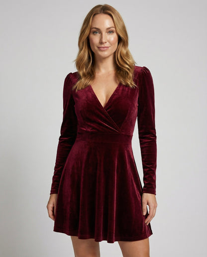Damen Samtkleid Rot Elegantes - Eveloria