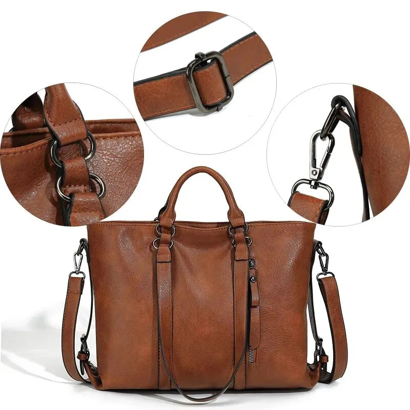 Damen Vintage Tote Tasche Große Kapazität Leder Braun