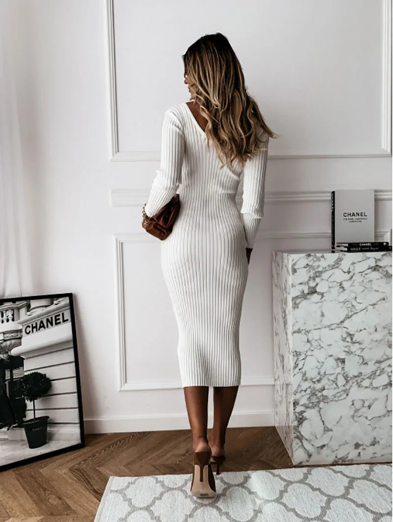 Eveloria Damen Rippenstrickkleid