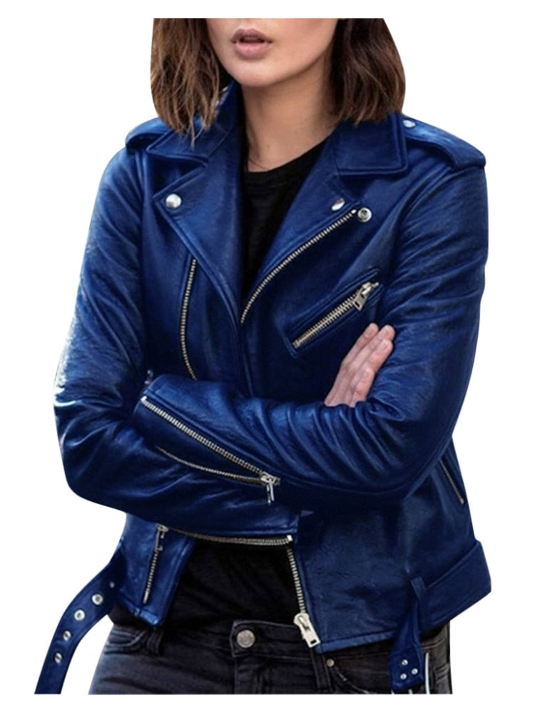 Eveloria Damen Kunstlederjacke Slim Fit