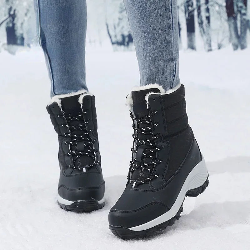 Damen Schneestiefel Mid Calf Schnürstiefel Kunstfell gefüttert - Eveloria