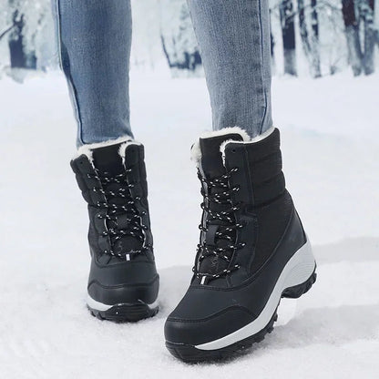 Damen Schneestiefel Mid Calf Schnürstiefel Kunstfell gefüttert - Eveloria