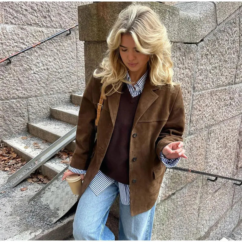 Eveloria Damen Wildlederjacke Braun