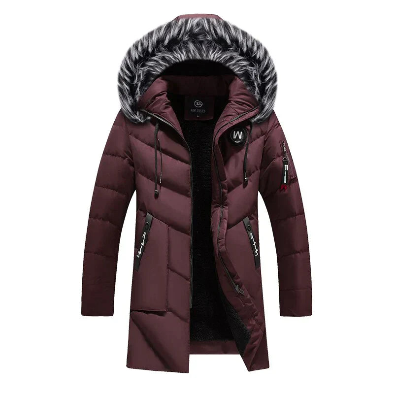 Herren Winterjacke Langer Steppmantel Kapuze Warmes Fleece Schwarz - Eveloria