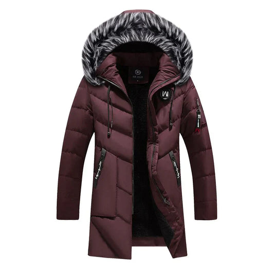 Herren Winterjacke Langer Steppmantel Kapuze Warmes Fleece Schwarz - Eveloria