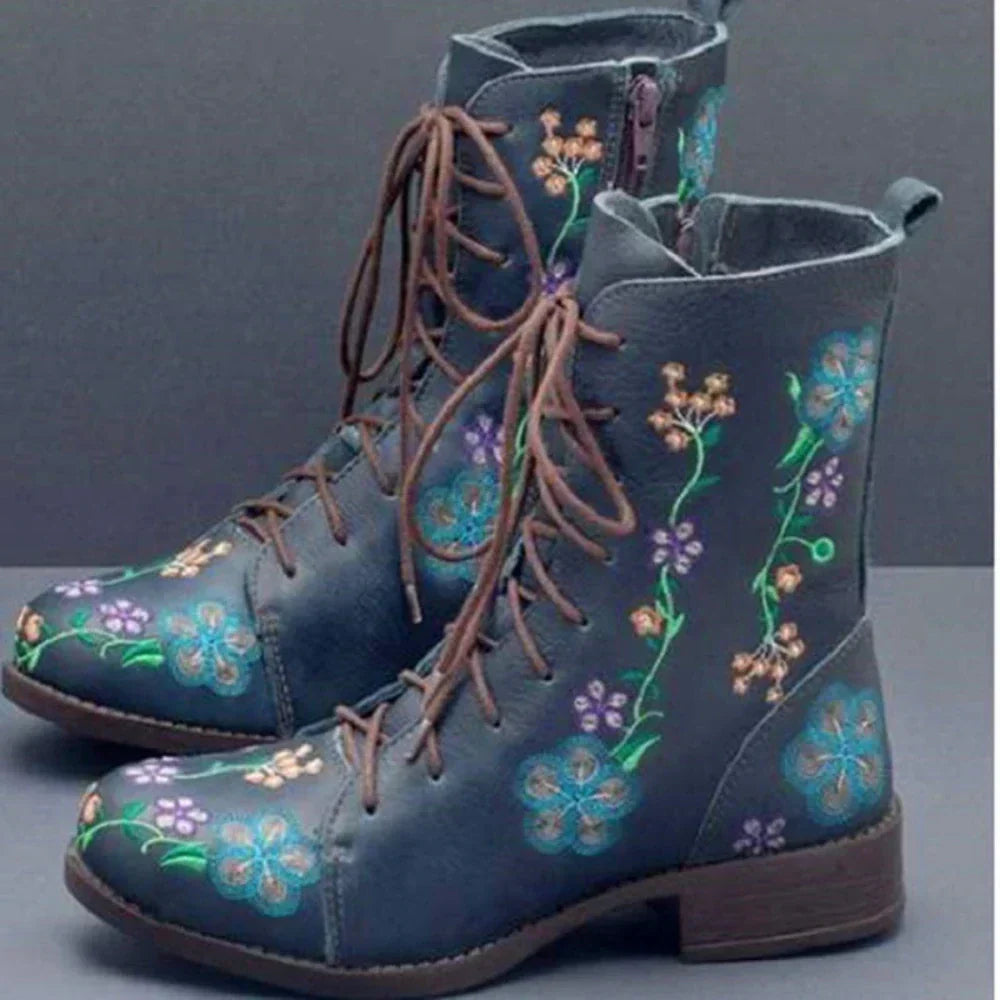 Eveloria Damen Retro-Stiefel Ethnische Stickerei