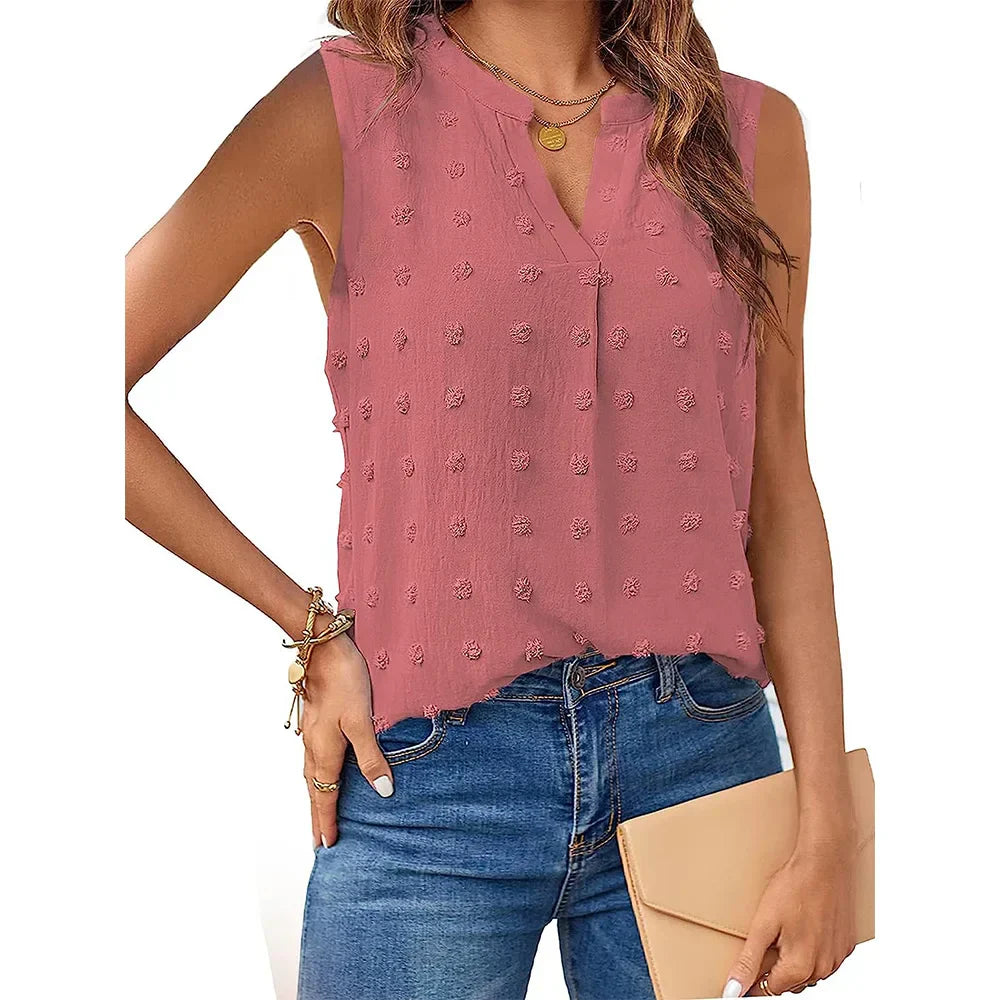 Damen Tanktop V-Ausschnitt Ohne Ärmel Blusen Sommer