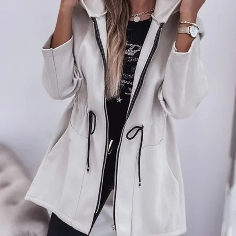 Eveloria Damen Frühlingsjacke Kapuze Plissierter Bund - Eveloria