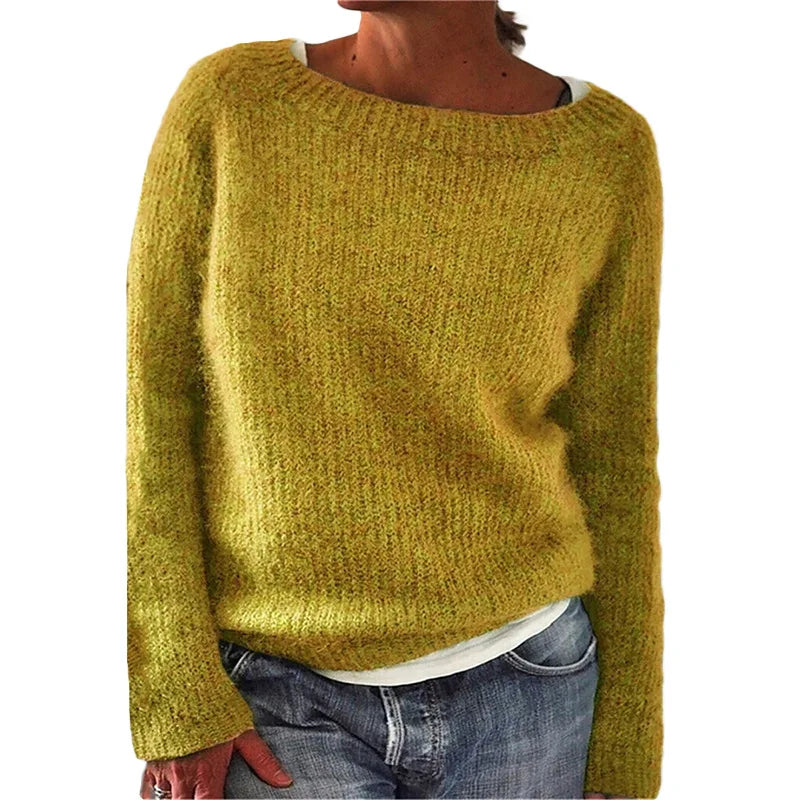 Damen Norweger Pullover Rundhals Baumwolle Warm Beige