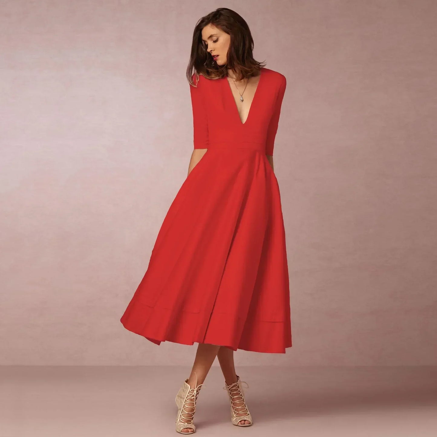 Damen Elegantes Midi Kleid Fließend