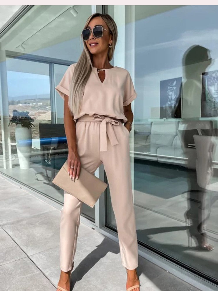 Eveloria Damen Jumpsuit Kurzärmelig Mit Gürtel