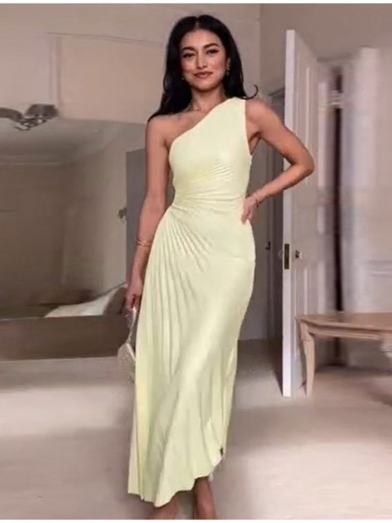 Eveloria Damen Ein-Schulter-Kleid Faltenrock Taillierte Abendkleid - Eveloria