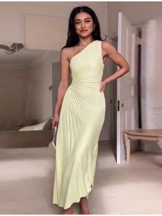 Eveloria Damen Ein-Schulter-Kleid Faltenrock Taillierte Abendkleid - Eveloria