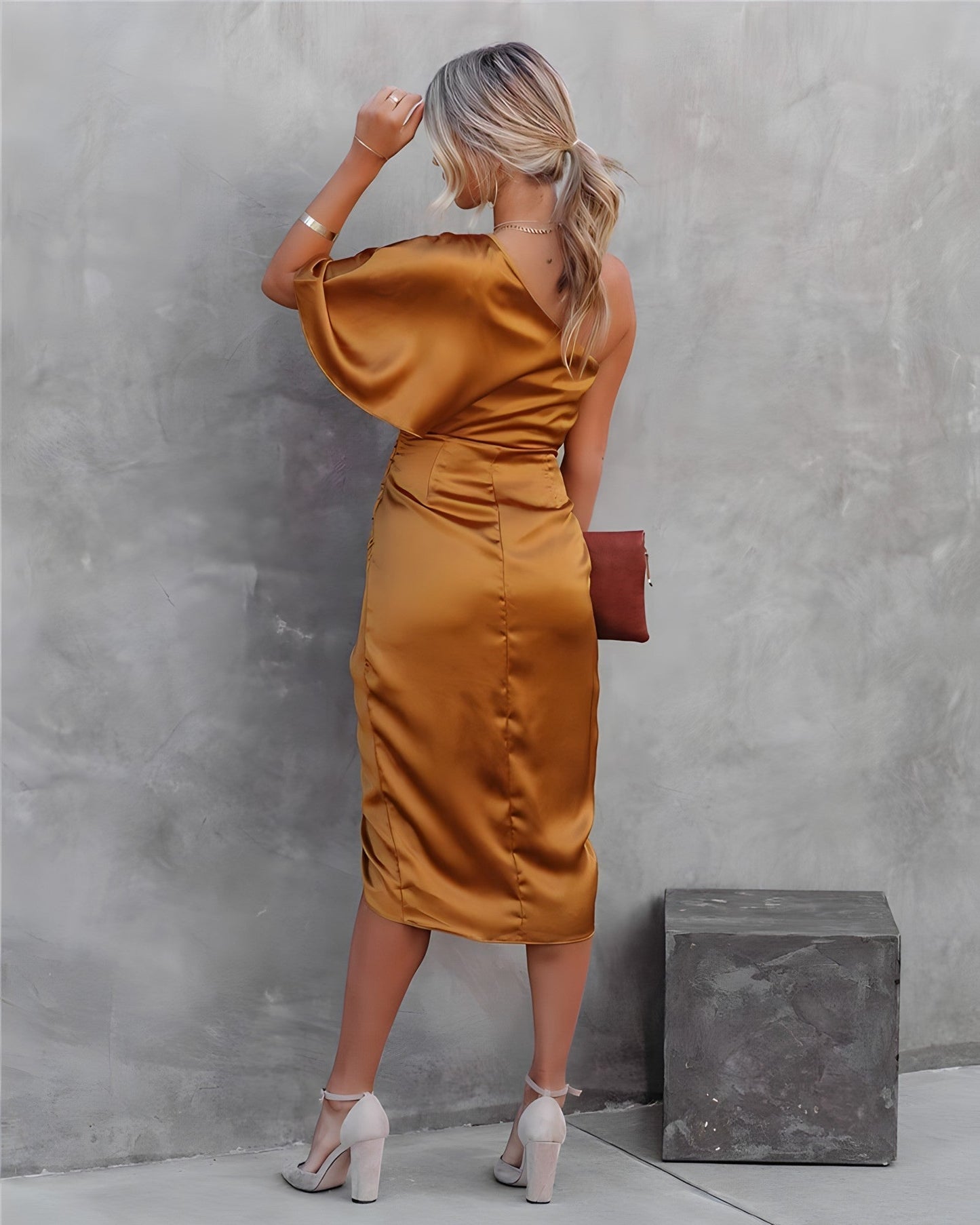 Damen Midikleid Asymmetrischer Ärmel Modern