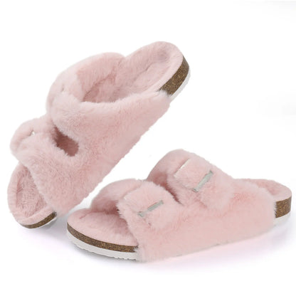 Eveloria Damen Plüsch-Fellpantoffeln Chic