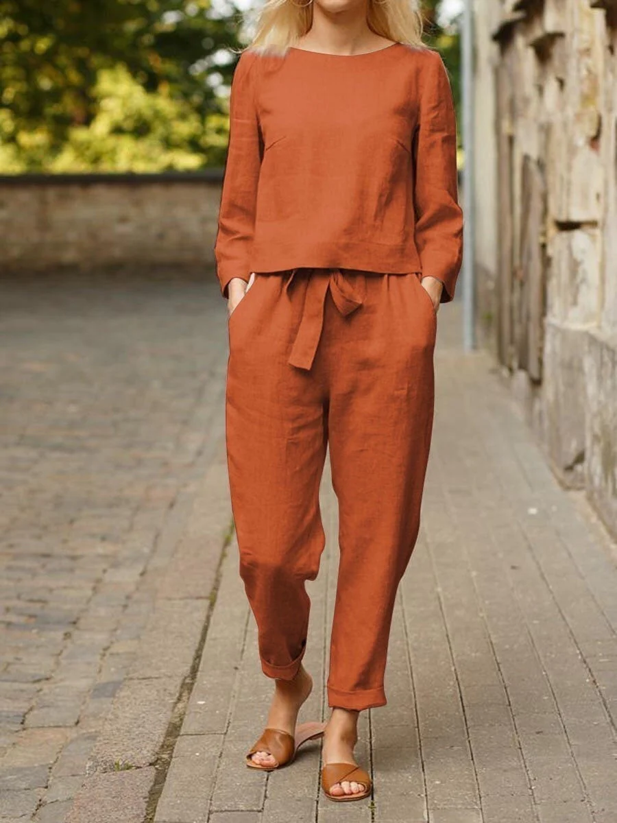 Damen Freizeit-Set Langärmliges Oberteil Gürtelhose - Eveloria