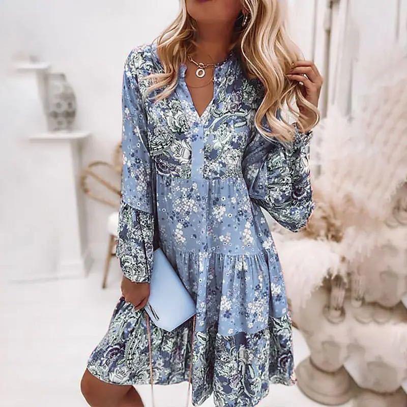 Eveloria Damen Sommerkleid V-Ausschnitt Mehrfarbig