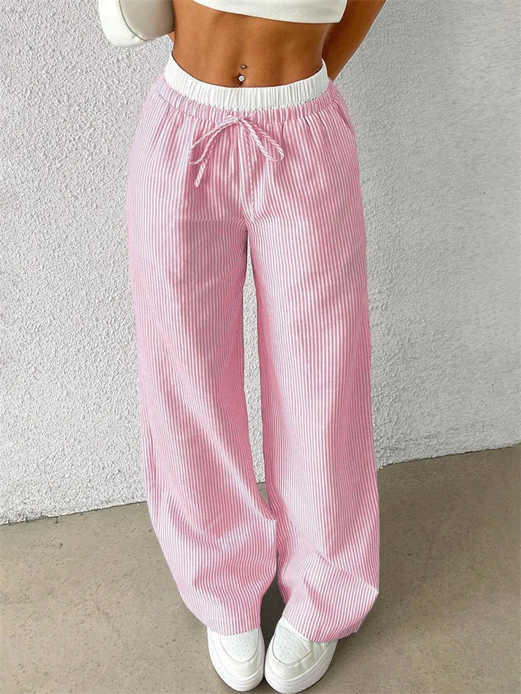 Damen Gestreifte Hose Weites Bein