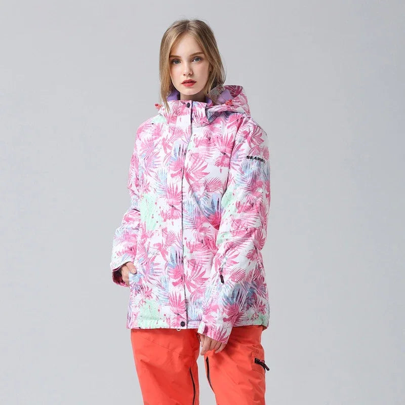 Damen Skijacke Blumenmuster Winterjacke - Eveloria